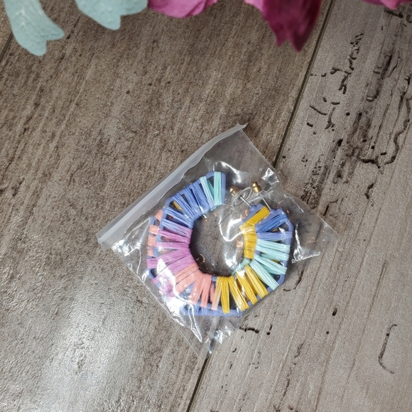 NWT Pastel Octogonal Raffia Open Hoop Earrings - Picture 12 of 14